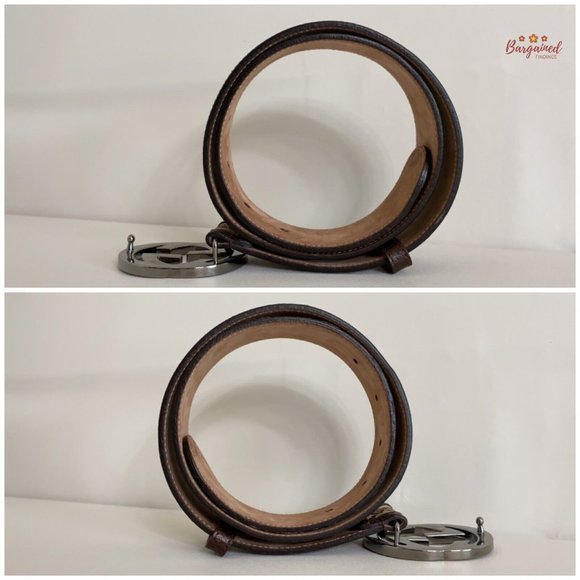 Authentic GUCCI Brown Monogram Canvas Silver Interlocking G Buckle Belt 75/30 - Picture 9 of 13